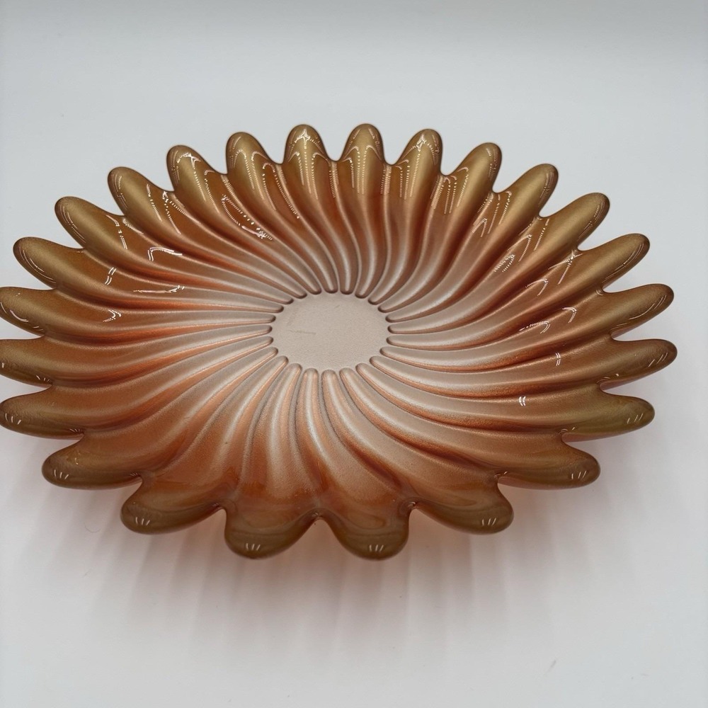Studio Nova Solaris Serving Platter Bowl Glass Copper Rose Gold Swirl 12.75"